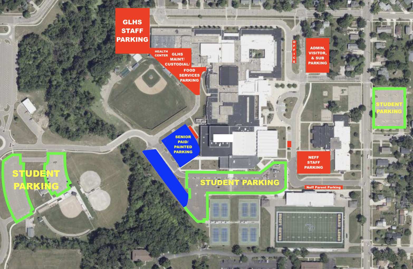 2025-26 glhs student parking rules map