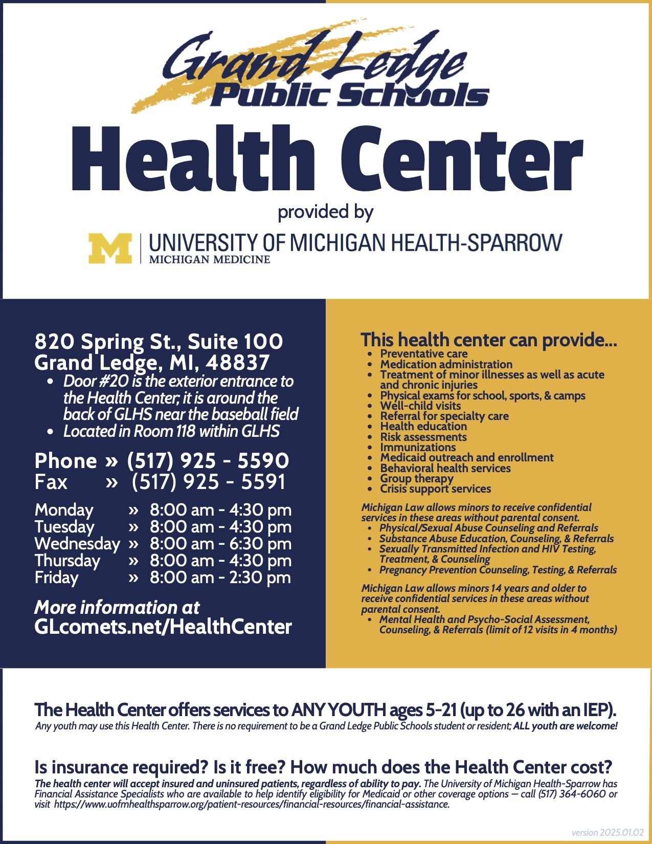 Health Center flyer, January 2, 2025